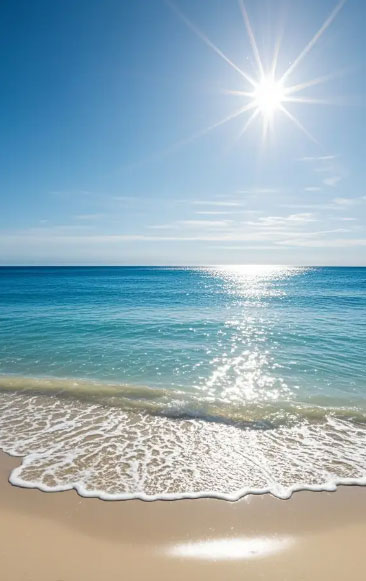 forte luz solar no mar