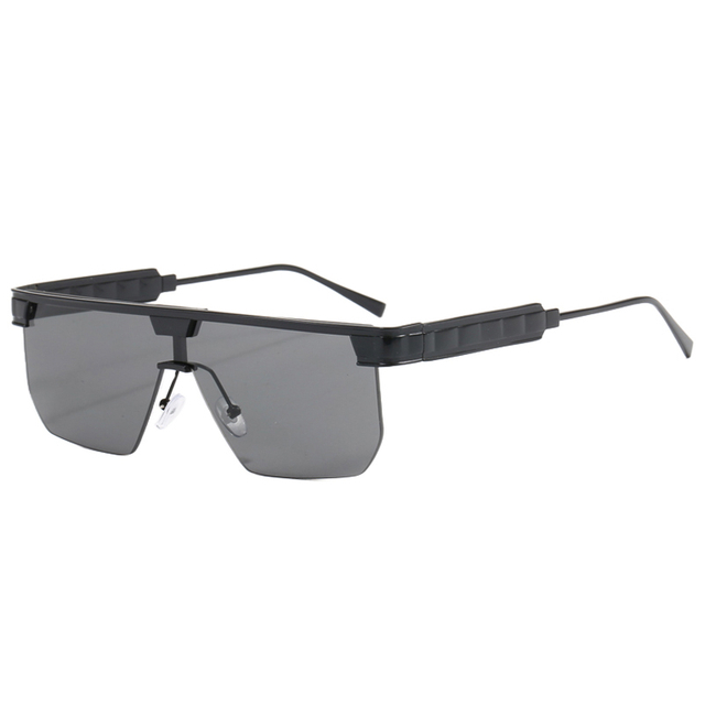 86528 moldura retangular de meio aro com design completo de lentes de lente brilhante e templos de metal prateado Men óculos de sol