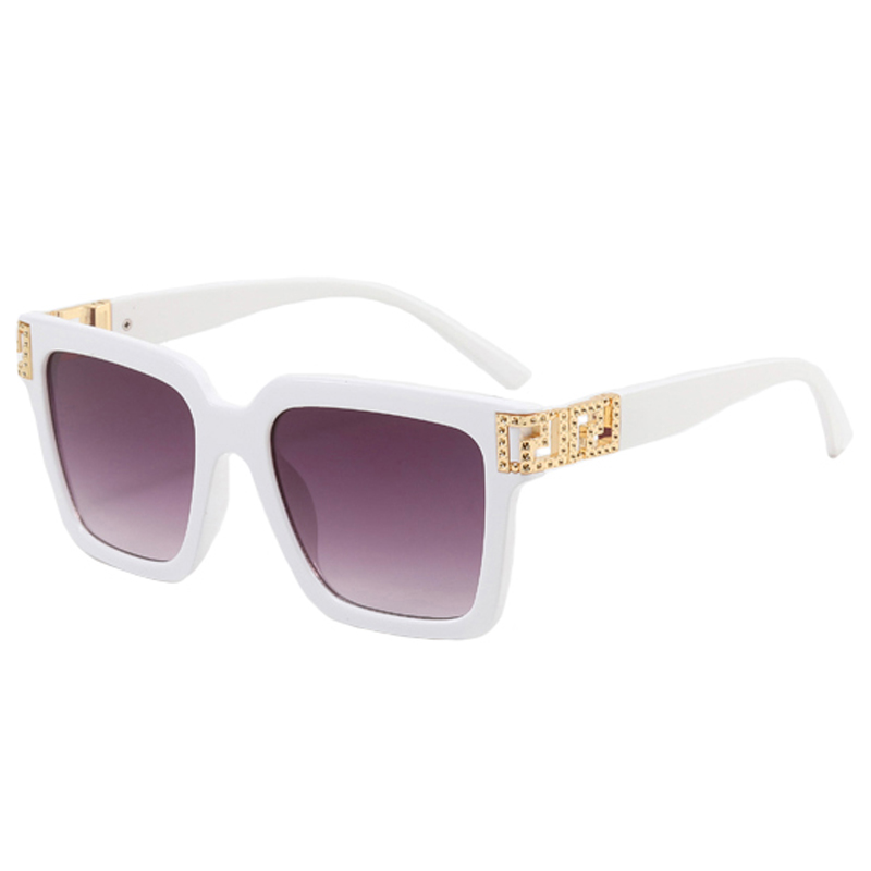86485 SQAURE Frame Golden Metal Metal Geométrico Templos Templos Mulheres Óculos de sol