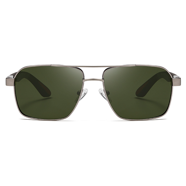 15111 Forma quadrada Ponte dupla de nariz duplo piloto de metal homens óculos de sol