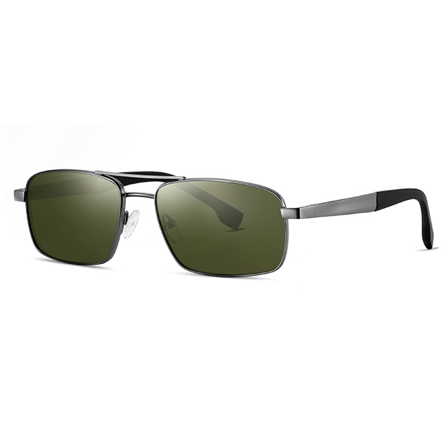 15104 Ponte de nariz duplo retangular Men Metal Sunglasses