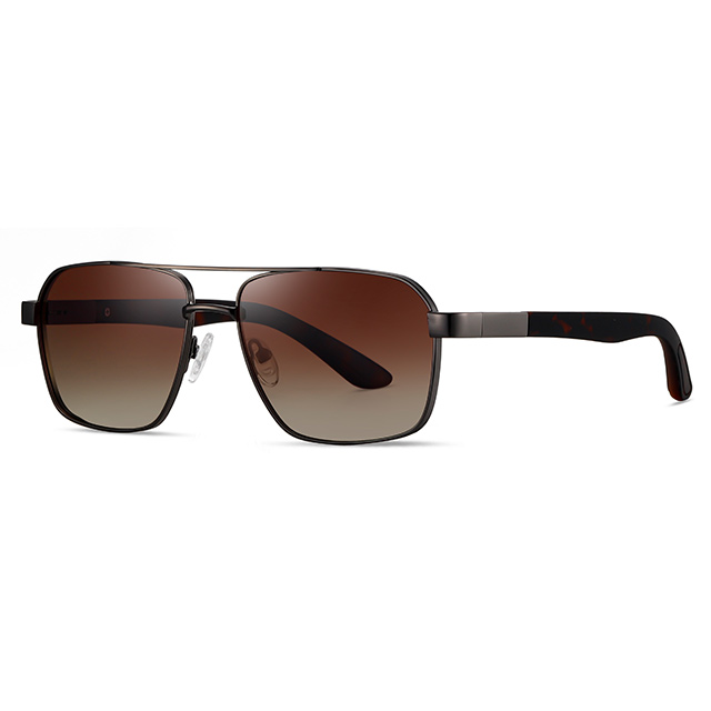 15111 Forma quadrada Ponte dupla de nariz duplo piloto de metal homens óculos de sol