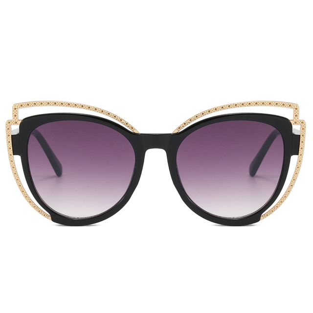 83430 FORMA DE ELECIMENTO DE CATO FORÇA FRONTAL DO GOLD Decoração de metal plástico Mulheres óculos de sol