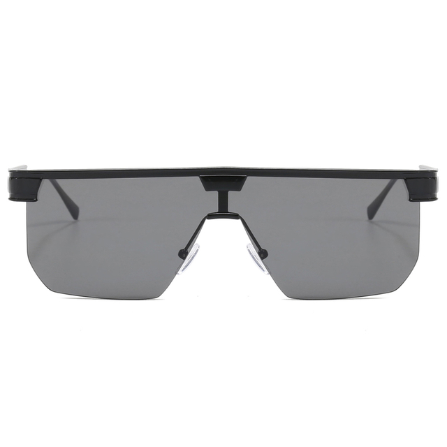 86528 moldura retangular de meio aro com design completo de lentes de lente brilhante e templos de metal prateado Men óculos de sol