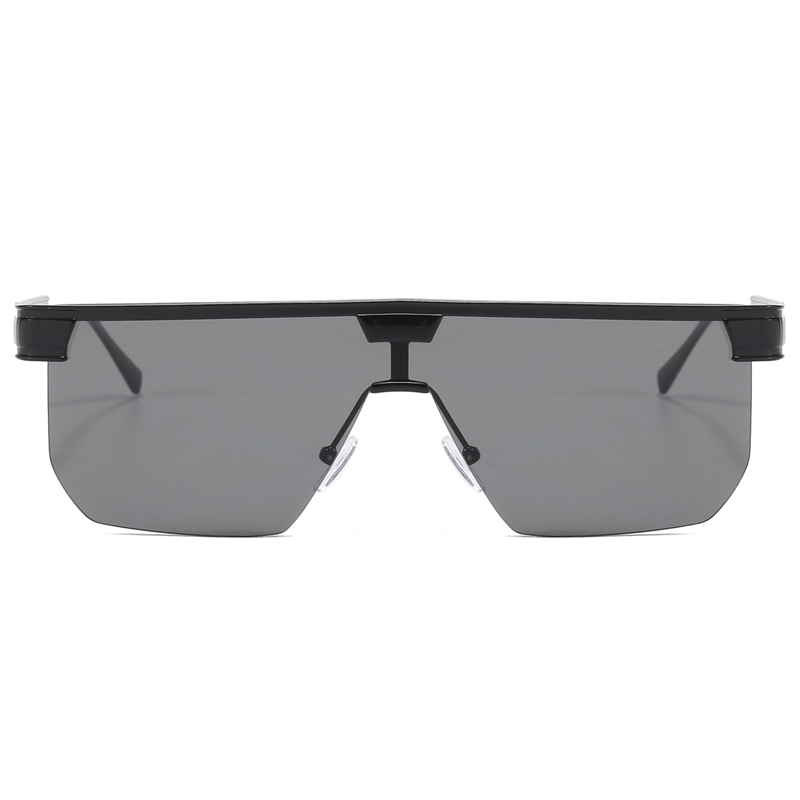 86528 moldura retangular de meio aro com design completo de lentes de lente brilhante e templos de metal prateado Men óculos de sol