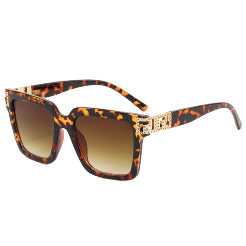86485 SQAURE Frame Golden Metal Metal Geométrico Templos Templos Mulheres Óculos de sol