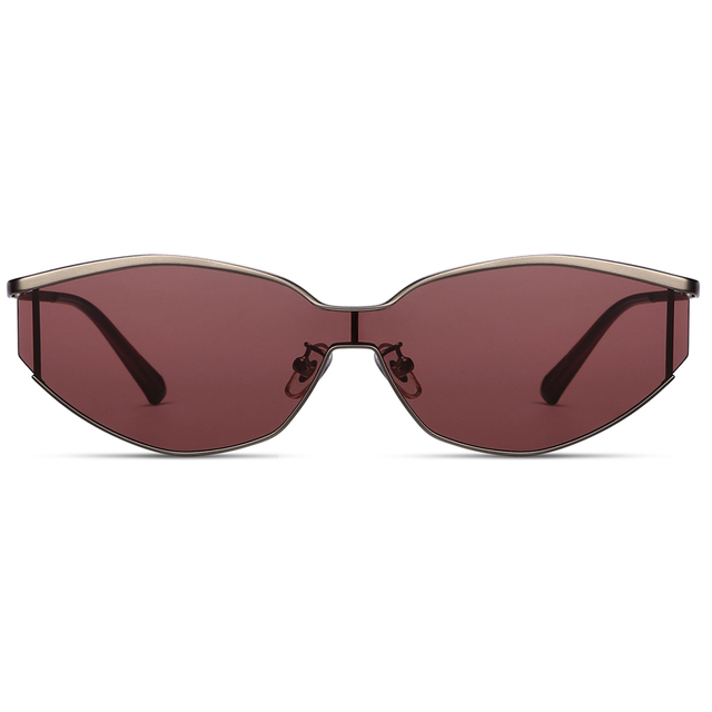 7306 Frame de corte em forma oval apresenta lentes de nylon de uma peça Metal Metal Sunglasses