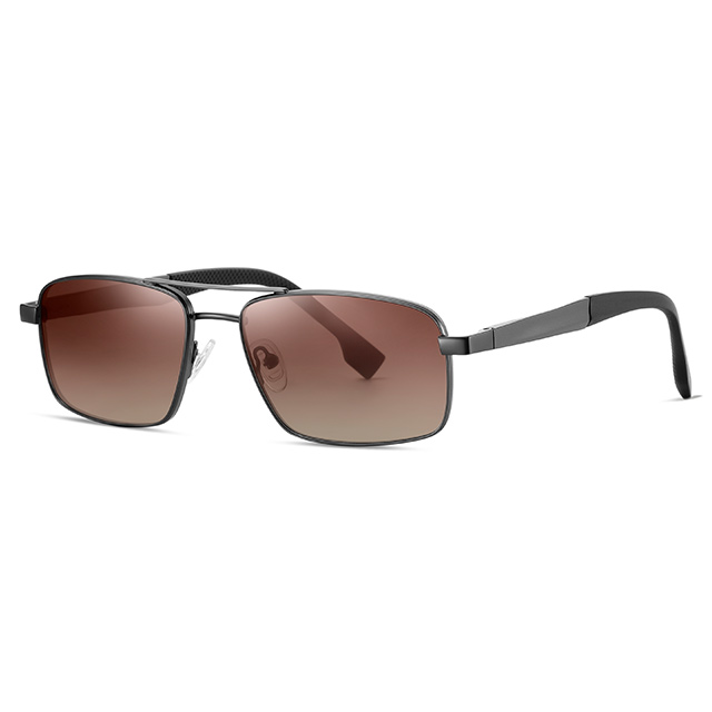 15104 Ponte de nariz duplo retangular Men Metal Sunglasses